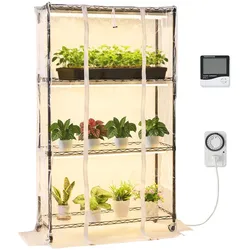VEVOR Pflanzenregal mit Wachstumslicht, 4-stufiger Pflanzenständer mit transparenter Abdeckung, Timer & Hygrometer, 180W Vollspektrum-Lichter, Blumenregal für Zimmerpflanzen 90x35x150 cm