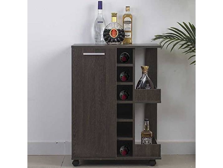 BAKAJI Eckschrank, Bar, Weinregal, Weinregal, Spirituosen, Weinkeller aus Holz, 6 Sitzer, mit Tür und Griff aus Metall, 2 Seitenregale (Amaretto)