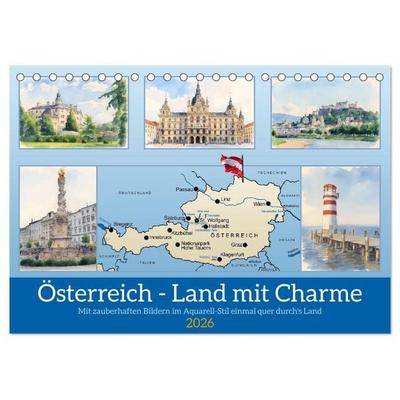 Österreich - Land mit Charme (Tischkalender 2026 DIN A5 quer), CALVENDO Monatskalender