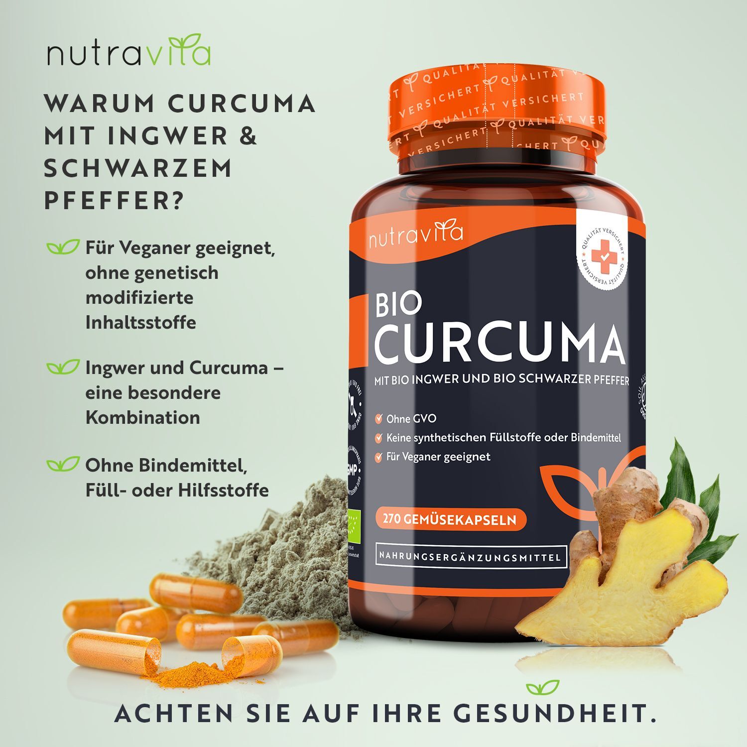 Nutravita BIO Curcuma m.Bio Ingwer+Bio schw.Pfeffer veg Kps. 270 St Kapseln