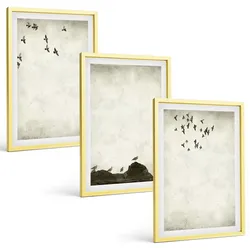 BILDER SET 3er Set - 40x60 cm Goldrahmen - Fliegende Vögel Minimalismus