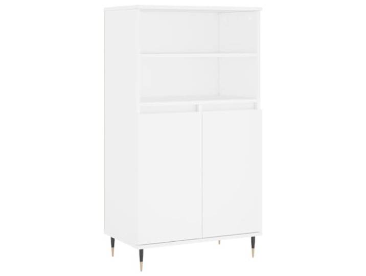 Fisinber Highboard Weiß 60x36x110 cm Schrank mit Türen Holzwerkstoff Industrieller Beistellschrank für Wohnzimmer und Flur: 6 Fächer mit Türen bieten Stauraum, stabile Metallfüße.
