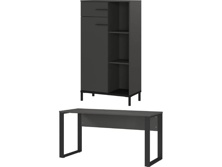 Büromöbel-Set GERMANIA GW-Rovigo , grau (graphit, schwarz), B:229cm H:120cm T:60cm, Holzwerkstoff, Metall, Arbeitsmöbel-Sets, Büromöbel-Set, Schreibtisch mit Knieblende, Made in Germany
