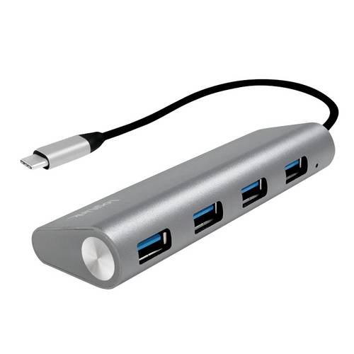 LogiLink UA0309 USB-Hub 4 Port USB-A USB 3.1 Gen1 5 GBit/s mit USB-C Stecker Grau UA0309