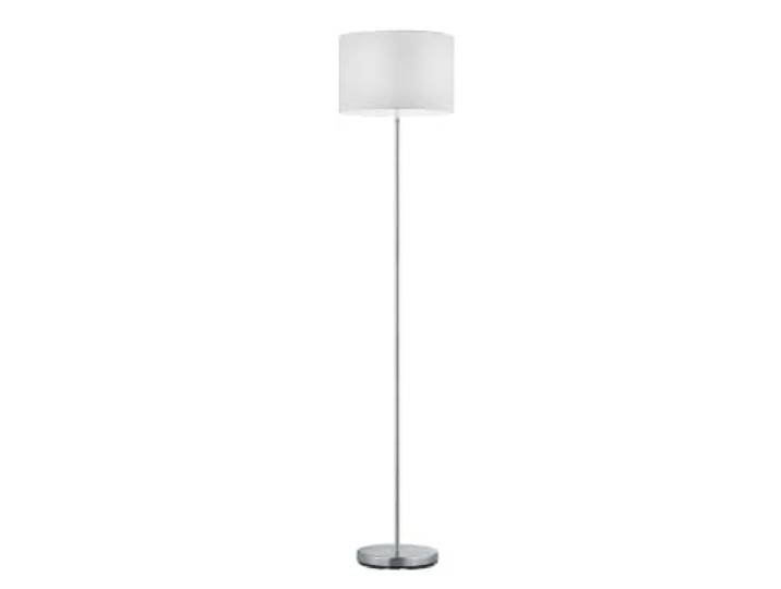 TRIO\, Lampadaire\, Hotel 1xE27\, max.60\,0 W Tissu\, Blanc\, Corps: metal\, Nickel mat Ø:35\,0cm\, H:160\,0cm IP20\,Interrupteur pied