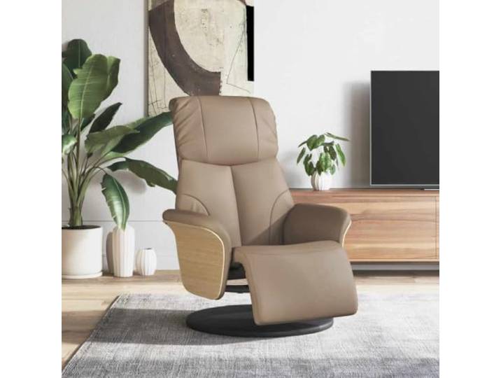 Relaxsessel mit Fußteil Cappuccino-Braun Kunstleder 360 Grad Drehbar Manuelle Liegefunktion, 105-125 Grad, drehbar, pflegeleicht, stabil bis 110 kg, Sperrholz Metallrahmen