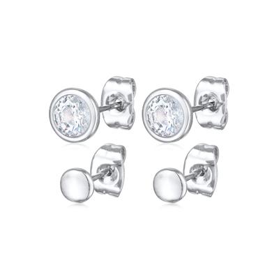 Ohrstecker-Set ELLI "Ohrringe 2er-Set Ohrstecker Kristalle Plättchen Farbe Silber" Gr. 6,5, silber, Ohrringe, Damen, 6,5,mit Stein, Messing