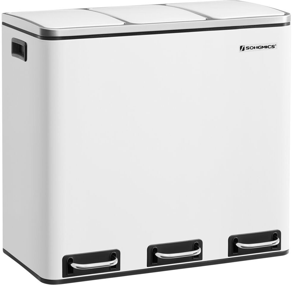 Songmics Steel Step On and Odour Seal Multi-Compartment Rubbish & Recycling Bin White 54L