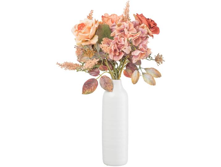 Kunstblumenstrauß CREATIV GREEN Blumenstrauß in Packpapier mit Vase , braun, H:50cm, Kunstpflanzen, Kunstblumenstrauß, mit Textilpflanzen in trendiger Trockenblumen-Optik
