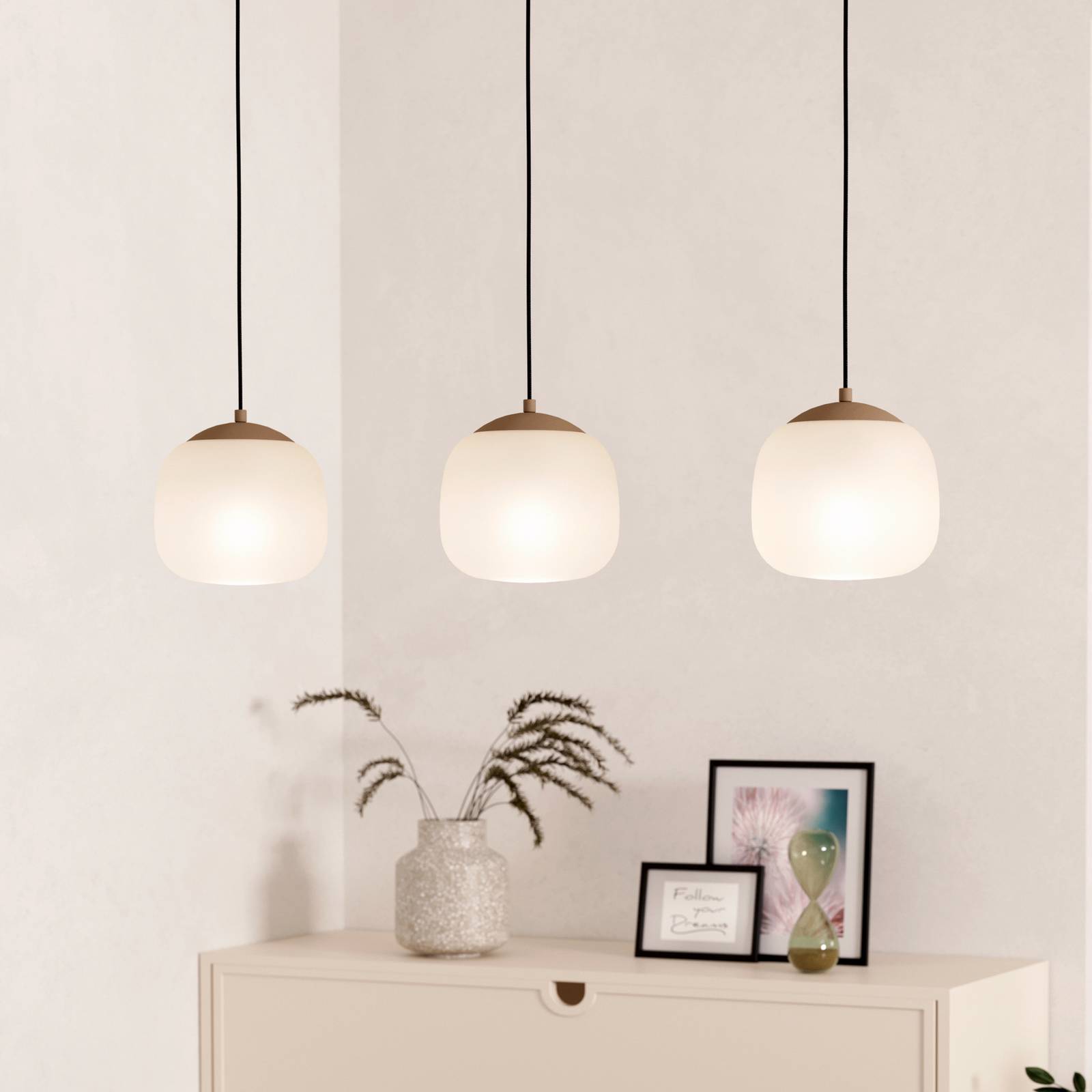 EGLO Glass Pendant Light Cominio, dimmable, Cream / amber, Living / Dining Room, Glass, Ceiling Light