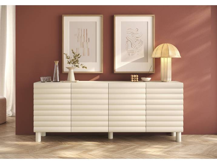 Sideboard GOODPRODUCT Adria, 202 cm breit, 4 Türen, Anrichte, Kommode, Stauraumschrank , beige (talco spatolato, fronten talco in 3d, design), B:202cm H:81cm T:42cm, Holzwerkstoff, MDF, Sideboards, Sideboard, Korpus Talco Spatolato, MDF-Fronten in 3D-Design, viel Stauraum