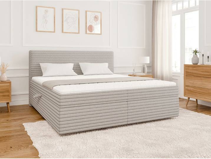 S-Style Möbel Boxspringbett Jasper mit Topper und Bettkästen, aus Plüschcord, mit Topper und Bettkasten / zwei Bettkästen (je nach Bettgröße)