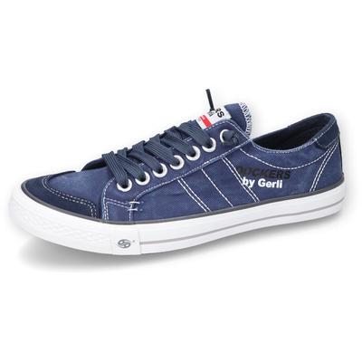 Slip-On Sneaker DOCKERS BY GERLI, Herren, Gr. 42, blau (navy), Textil, Veloursleder, washed, Schuhe, Freizeitschuh, Retro Sneaker, Fake Schnürung, in cooler Jeansoptik