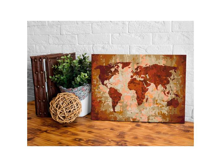 Peinture par numéro - Carte du monde IV Lin Marron 40 x 50cm