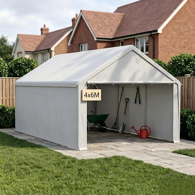 Lagerzelt 4x6m Wasserdicht Stabil Industriezelt Garagenzelt PE+Metallrahmen Grau