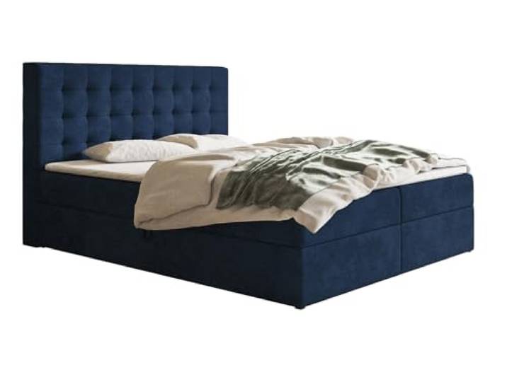 Emporius Doppelbett mit Matratze 140x200 Jora - Boxspringbett, Topper, 2X Bettkasten - Samtstoff Blau (Kronos 09)