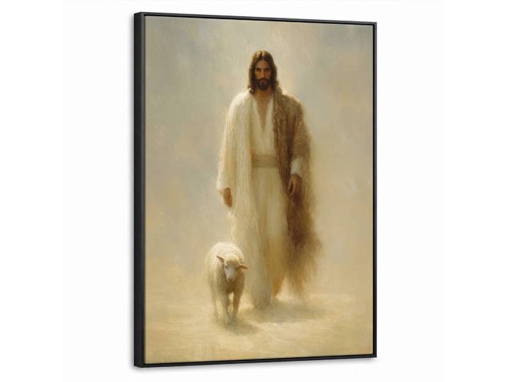 LEINWAND Bilder mit Rahmen - Schaf - Jesus - Pinselstriche - Abstrakt - 50x70