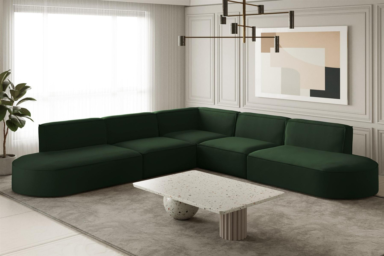 Designbank PALMA Ecksofa in groen met Opera Velvet bekleding