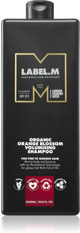 label.m Organic Orange Blossom Volumising Shampoo shampoing naturel pour le volume des cheveux 1000 ml