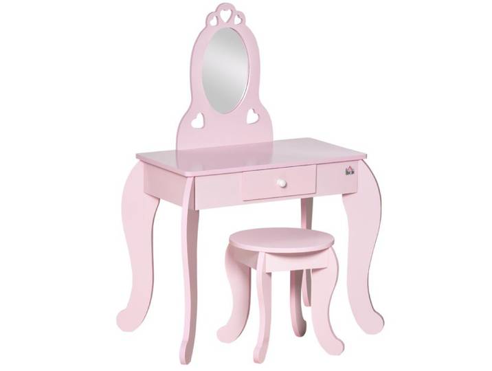 Coiffeuse enfant - HOMCOM - design girly motifs coeur tabouret inclus tiroir miroir - MDF - 60x36x88cm - rose