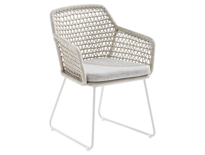 Niehoff Garden Armlehnstuhl, Weiss, Taupe, Beige, Metall, Textil, Füllung: Schaumstoff, Kufe, 60x86x63 cm, Esszimmer, Stuhl, Polsterstühle