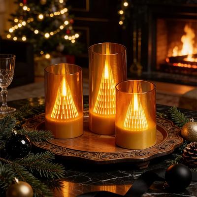 Inspired Living Color Changing Flameless LED Candles With Timer And Dimmable Flickering Light gold