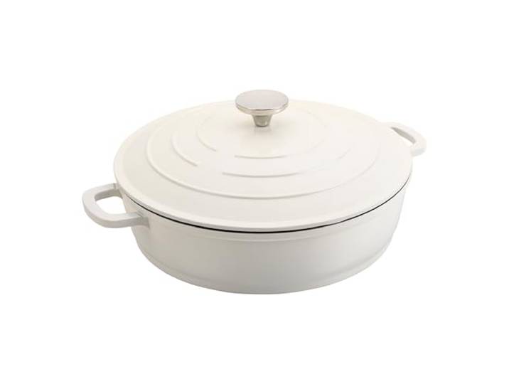 Commichef Flache Kasserolle, Auflaufform, Cremefarben, Aluminiumguss, Mit Deckel, 28cm Durchmesser, 4,5 Liter Fassungsvermögen, Geeignet für Backöfen und Kochfelder, XR-L28CR