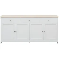 OKWISH Sideboard aus MDF in Weiß und Holzfarbe, 160x37x75 cm, mit verstellbaren Regalböden