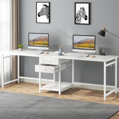 Jiallo 79-Inch Two Person Computer Desk with Drawers and Storage Shelves, White