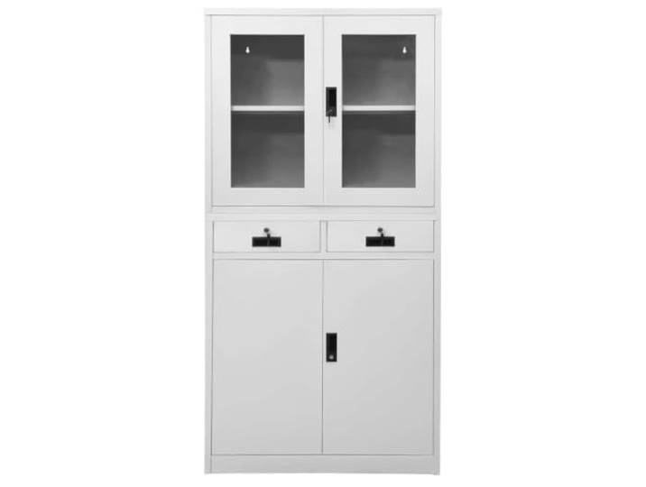 RJPLMFV Büroschrank, Stahl, hellgrau, 90 x 40 x 180 cm, mit Glastüren Robuster Stahl, 3 verstellbare Einlegeböden, gehärtetes Glas, leichtgängige Schubladen, Ordneraufbewahrung