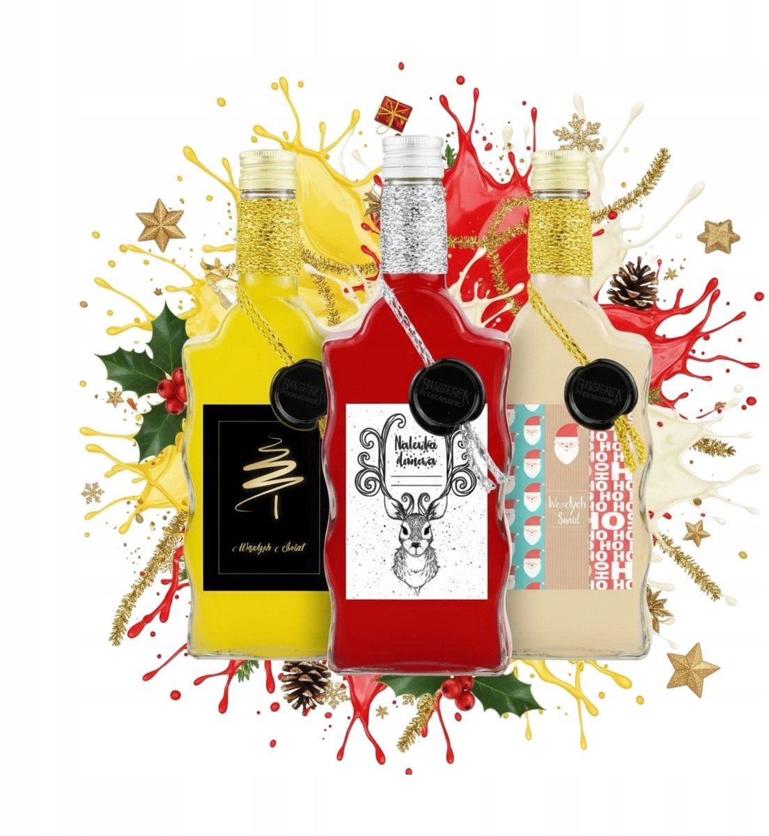 Bimberek Serie Decoratieve Kerstfles van 500ml met Doppen en Sierkoord