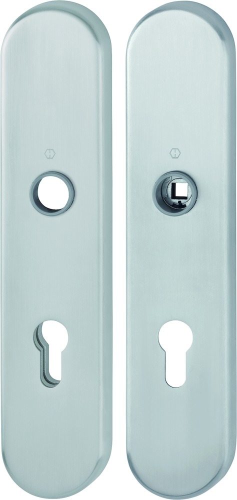 HOPPE Schutz-Langschild E3331/3310 oval, ES 1, ohne Zylinderabdeckung, Profilzylinder gelocht, Entfernung 72mm, Vierkant 8mm,Türstärke 37-47mm, edelstahl matt 11980540