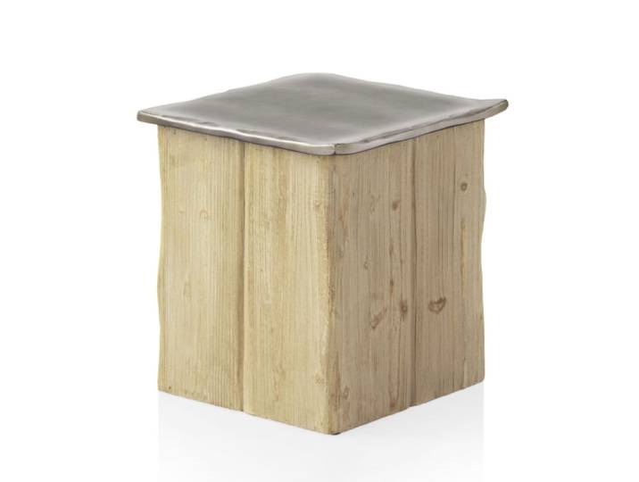 Tabouret avec assise laquée en couleur métallique et base en épicéa