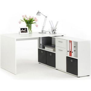 FMD-Möbel Schreibtisch Lex, 353-001, weiß, mit Sideboard, L-Form, 136 x 74,5 x 136 cm