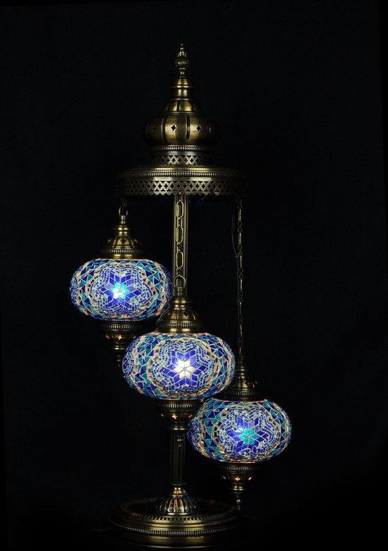 Halay Turkse staande lamp met 3 blauwe mozaïek bollen, handgemaakt Marokkaanse oriëntale lamp, Hoogte: 100 cm