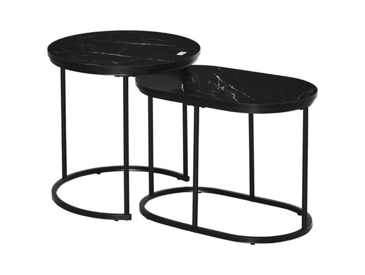 Table basse - SOGEU - Ronde et ovale - Empilable - Plateau MDF effet marbre - Charge 30 kg