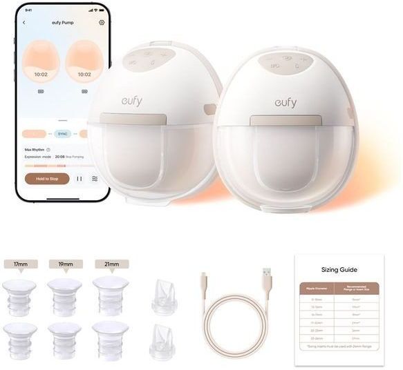 EUFY E20 Wearable Heated Electric Breast Pump - White, New