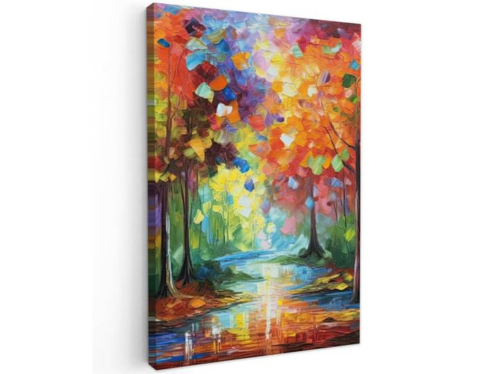 MuchoWow Leinwandbild - Landschaft - Wald - Farben - Natur - 60x90 - Kunstdruck, Mehrfarbig, Textil, Kiefer, Abstrakt, Rechteckig, 60x90 cm, gerahmt, Bilder & Rahmen, Bilder, Wandbilder