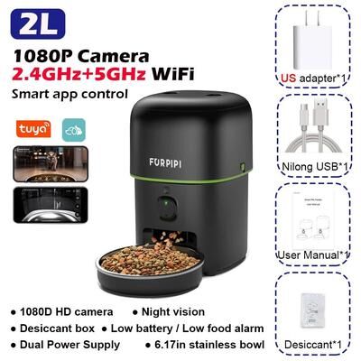 Inspire Essentials SmartServe HD Automatic Cat Feeder With Camera black Ua Plug 1080p Hd 5gwifi 2l 0.53gal