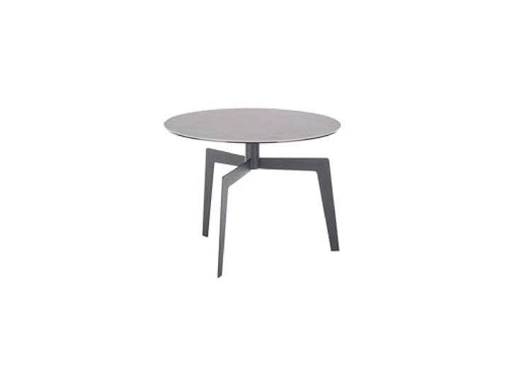 möbelando Beistelltisch >Buena Vista< rund 60 cm mit Grauer Glas-Keramikplatte auf Sicherheitsglas & schwarzem Metallgestell – modern, pflegeleicht, kompakt & hochwertig für stilvolles Wohnen