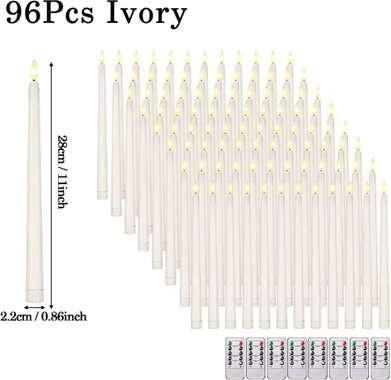 Inspire Picks Flameless LED Taper Candles Set Battery Operated Flickering Candles For Wedding & Home Decor ivory 96pcs