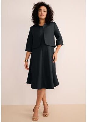 Plus Size Women's Plus Size Elbow Sleeve Fit-and-Flare Dress with Bolero Jacket - 2-Piece Suit by Roaman's in Black (Size 40 W)