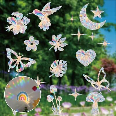 Inspired Finds Rainbow Prism Window Sticker For Glass Cat Stars Moon Anti Collision Decoration elk
