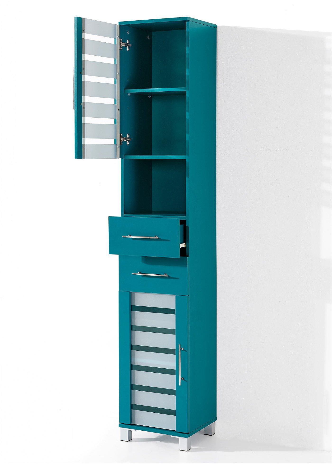 bonprix Badezimmer Hochschrank, petrol, Gr.185x34 cm, Für mehr Ordnung im Bad sorgt der schmale Badezimmer Hochschrank "Ted".