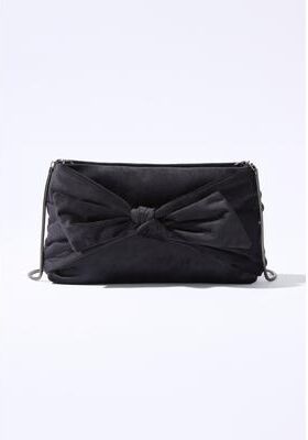Women's Faux Velvet Bow Clutch Handbag by Accessories For All in Black