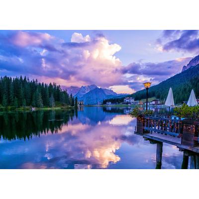 Fototapete PAPERMOON "MISURENA SEE-DOLOMITEN GEBIRGE ALPEN DORF TIROL WALD", bunt, B:4m L:2,6m, Vlies, Tapeten