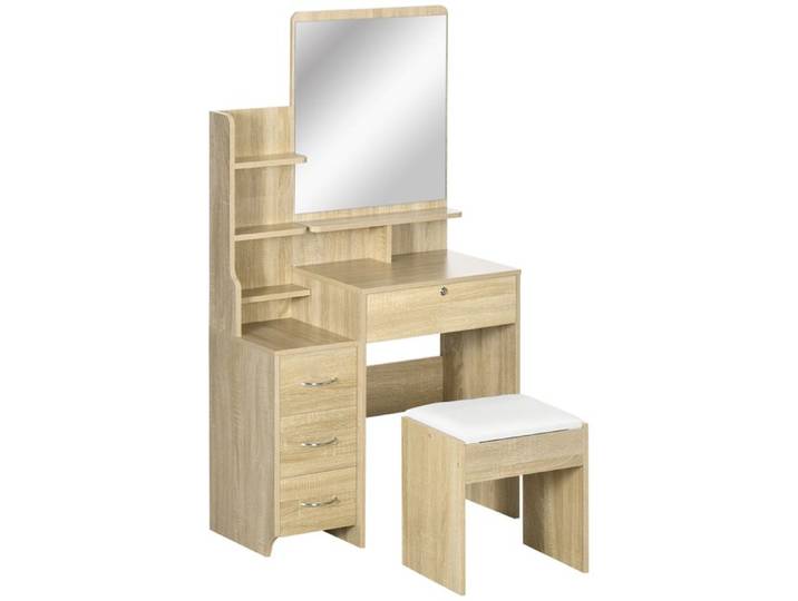 HOMCOM - Coiffeuse - Panneaux de particules - 80x38x143cm - Bois naturel