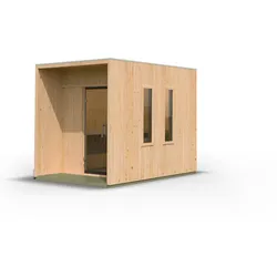 Karibu Design Saunahaus Laguna Blackline - 73 mm naturbelassen Inkl. Terrasse Ohne Ofen