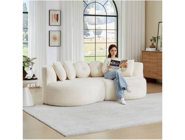 ULEVR Canapé modulable 2 modules en chenille beige sans accoudoirs livré avec 6 coussins