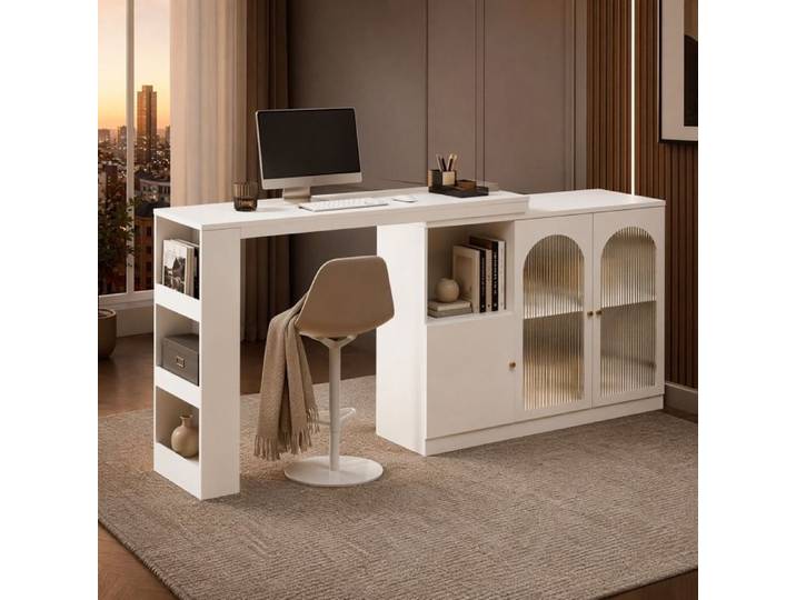 Meuble bar rotatif - ZEVKOR - 120x40x97 cm - Pivotant 360° - Portes vitrées - Rangement ouvert/fermé